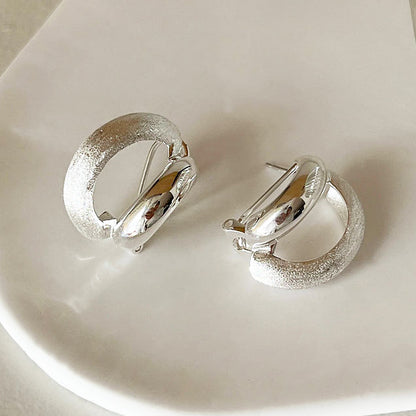 925 sterling silver two-tone double-layer frosted hoop pierced earrings (5 pairs)