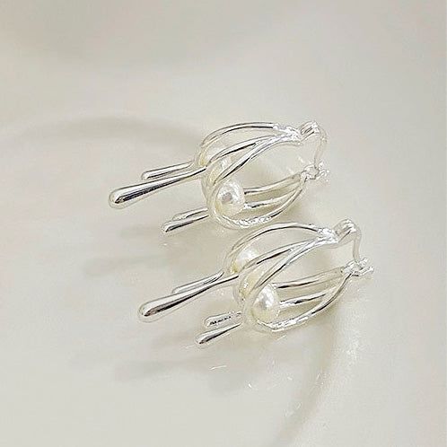 925 sterling silver pearl drop liquid hoop earrings (5 pairs)