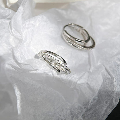 925 sterling silver three-layer CZ stone hoop earrings (5 pairs)