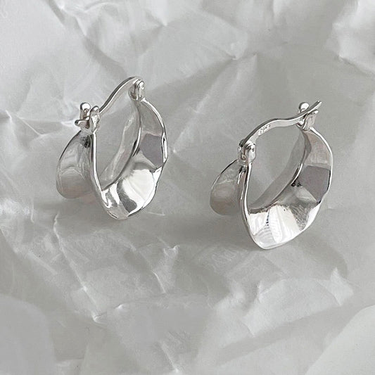 Boucles d'oreilles créoles larges vagues en argent sterling 925 (10 paires)