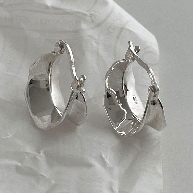 Boucles d'oreilles créoles larges vagues en argent sterling 925 (10 paires)