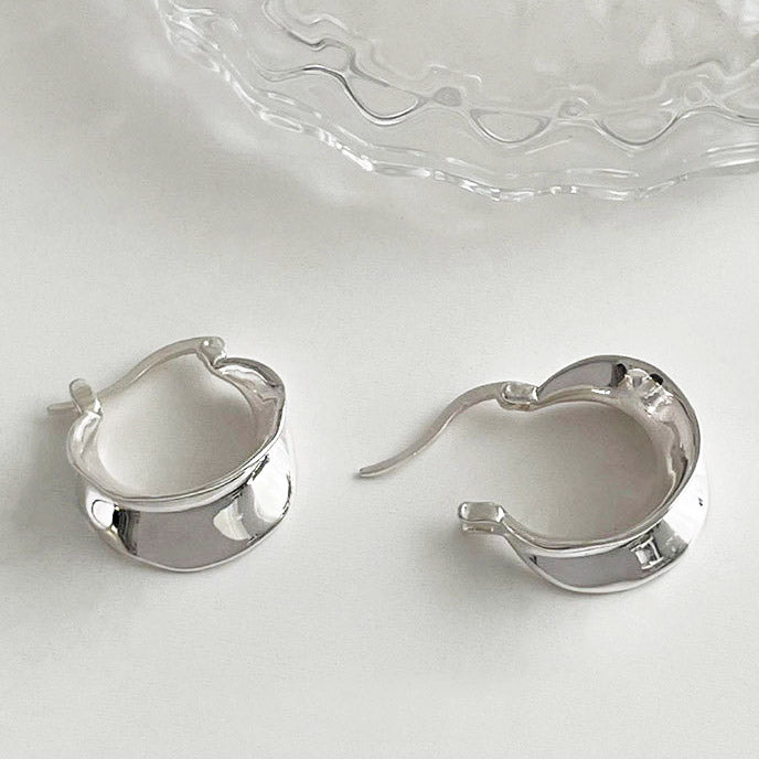 Boucles d'oreilles créoles larges vagues en argent sterling 925 (10 paires)