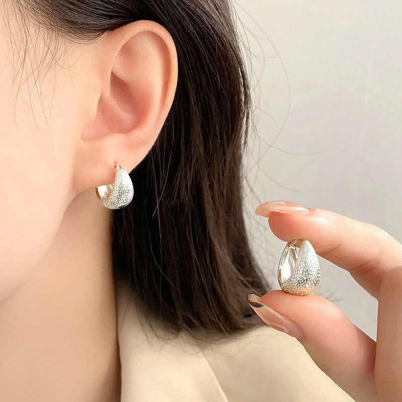 Pendientes de aro gruesos con forma de bolso texturizado de plata de ley 925 (10 pares)