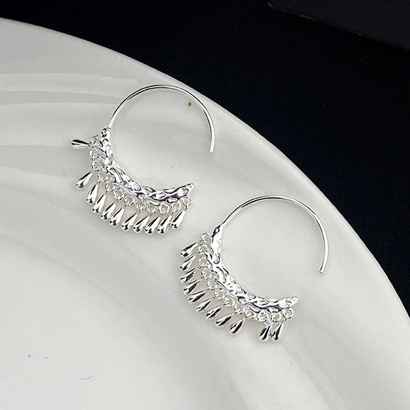 Boucles d'oreilles pendantes en forme de C à pampilles courtes texturées martelées en argent sterling 925 (10 paires)