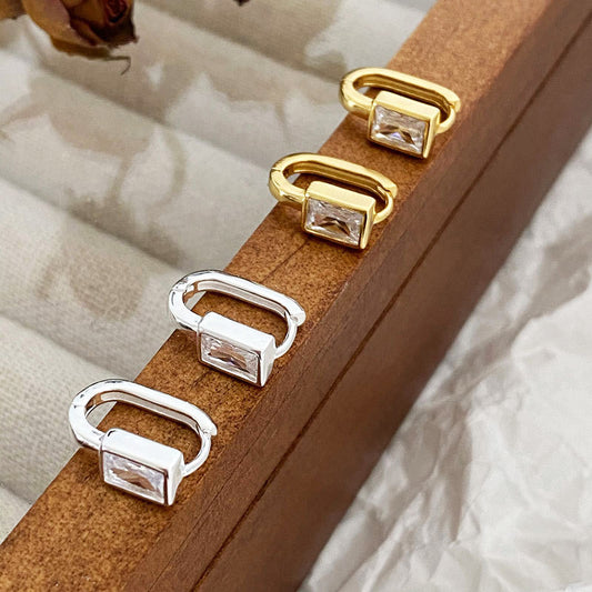 925 sterling silver vintage square zircon U-shaped ear clasp earrings (5 pairs)