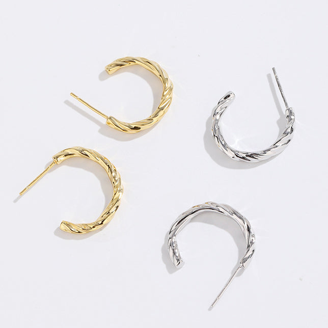 Boucles d'oreilles piercing forme C noeud torsadé argent 925 (10 paires)