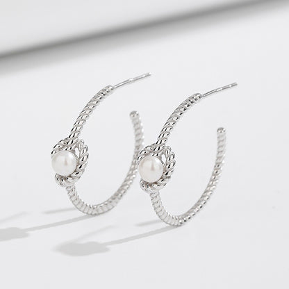 Boucles d'oreilles clous en forme de C avec corde à nœuds en perles en argent sterling 925 (10 paires)