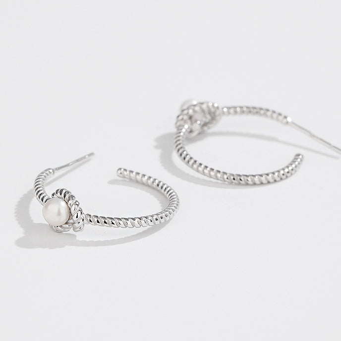 Boucles d'oreilles clous en forme de C avec corde à nœuds en perles en argent sterling 925 (10 paires)