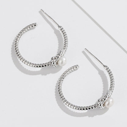 Boucles d'oreilles clous en forme de C avec corde à nœuds en perles en argent sterling 925 (10 paires)