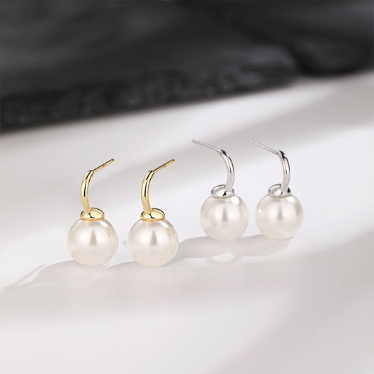 925 sterling silver single pearl C-hook earrings (5 pairs)