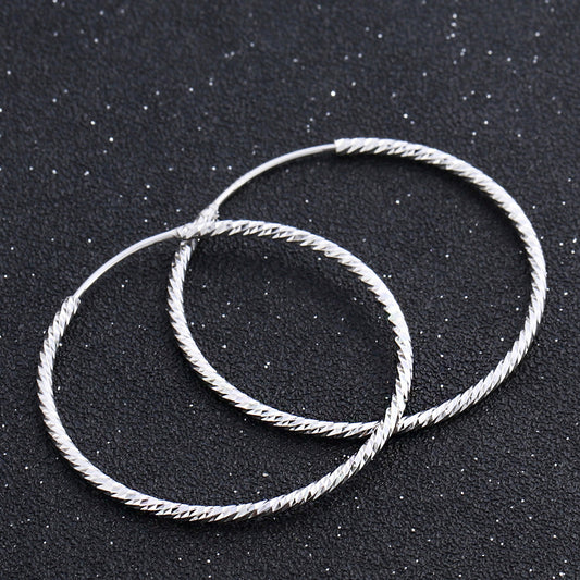 925 sterling silver texture piercing loop 37mm big hoop earrings (5 pairs)