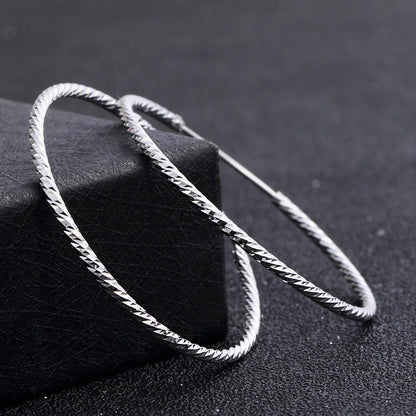 Boucle de perçage texturée en argent sterling 925, grandes boucles d'oreilles créoles de 37 mm (10 paires)