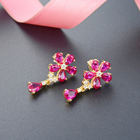 925 sterling silver pink zirconia flower drop earrings (10 pairs)