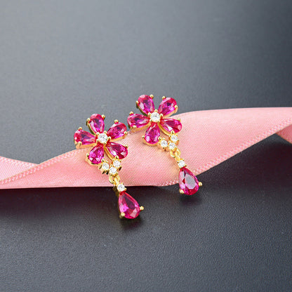 925 sterling silver pink zirconia flower drop earrings (10 pairs)