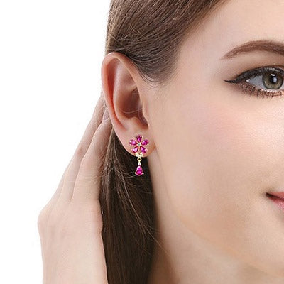 Boucles d'oreilles pendantes fleur en argent sterling 925 et zircone rose (10 paires)