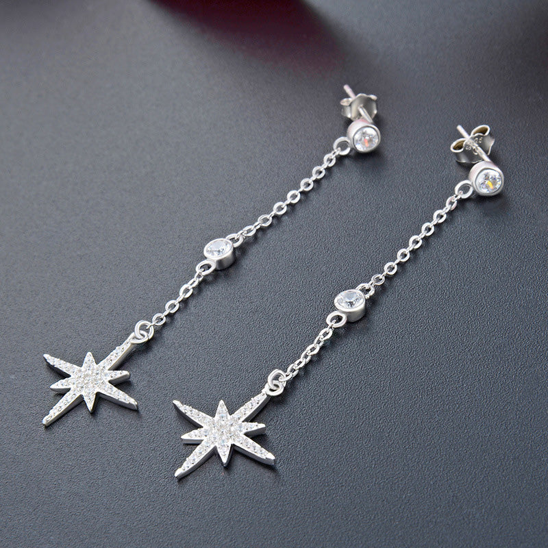 925 sterling silver starburst long chain drop earrings (10 pairs)