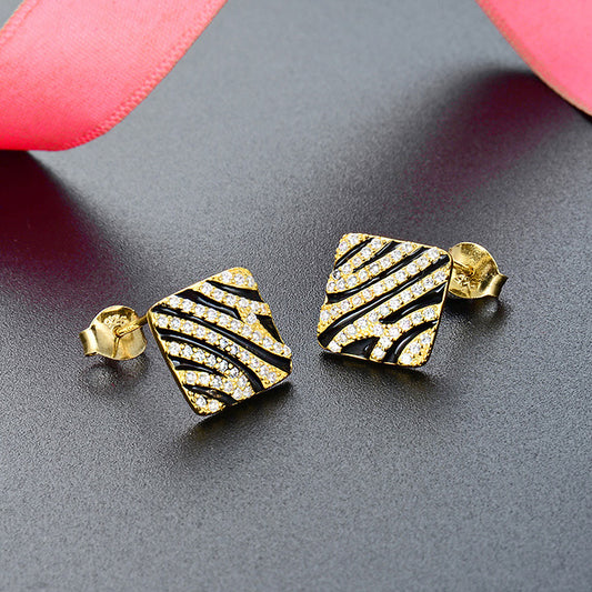 925 sterling silver gold plated zebra pattern stud earrings (10 pairs)