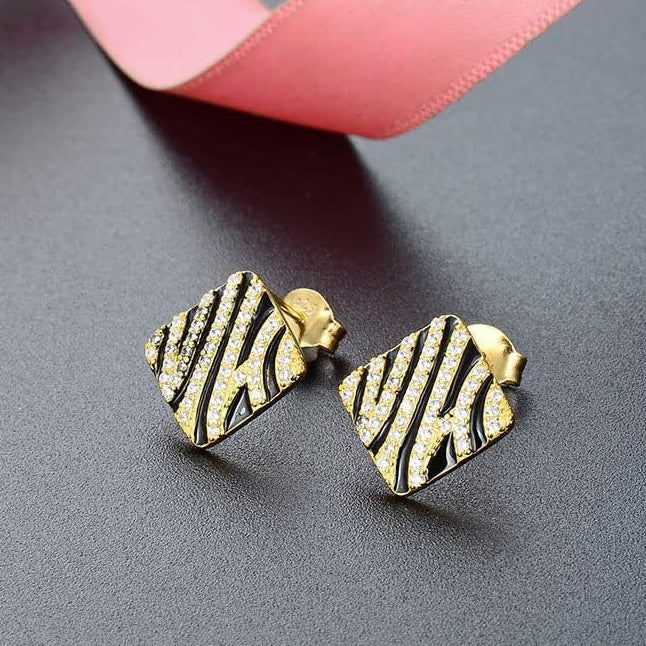 925 sterling silver gold plated zebra pattern stud earrings (10 pairs)