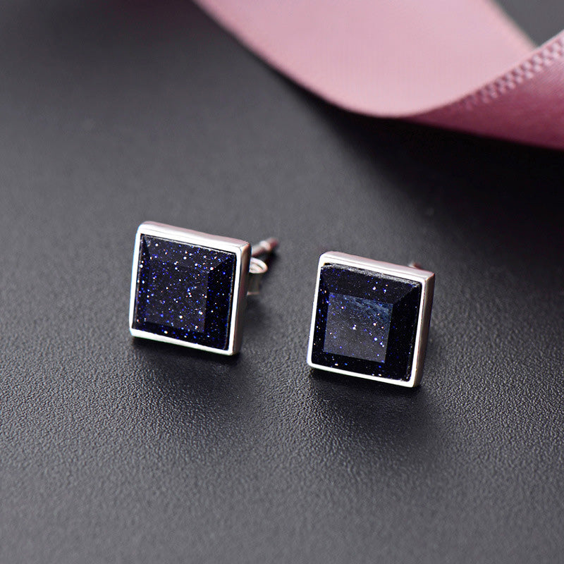 925 sterling silver starry night square purple sandstone stud earrings (10 pairs)