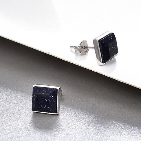 925 sterling silver starry night square purple sandstone stud earrings (10 pairs)