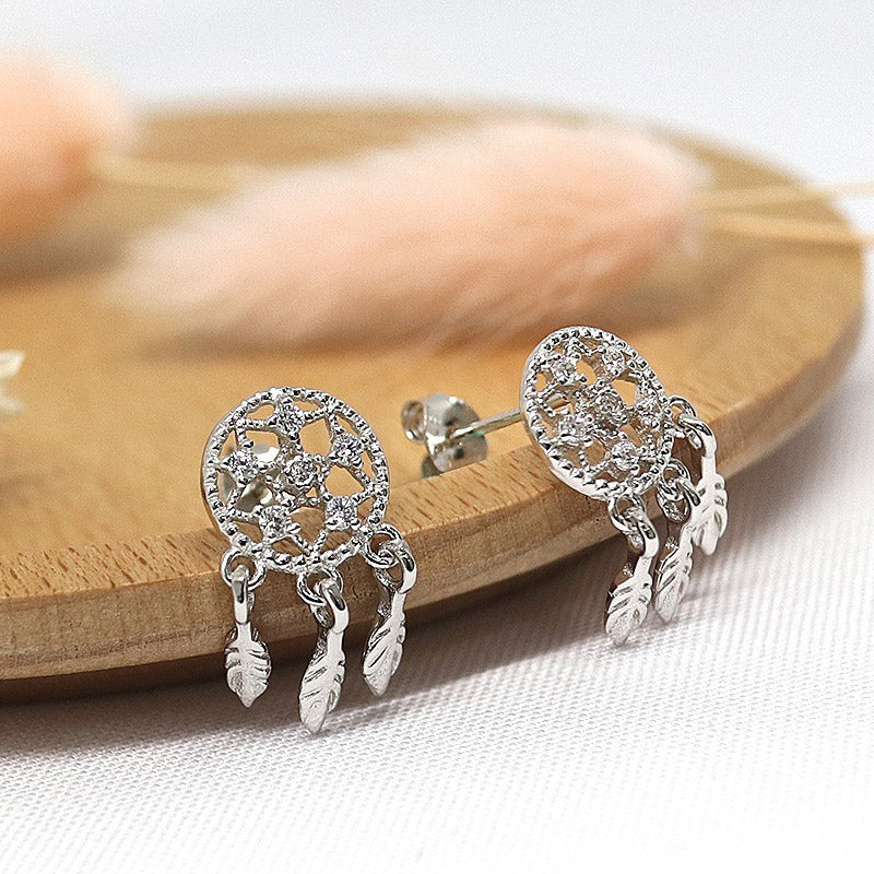 Boucles d'oreilles puces attrape-rêves porte-bonheur en argent sterling 925 (10 paires)