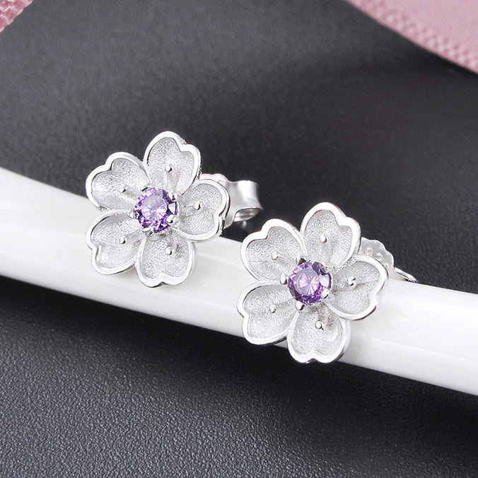 925 sterling silver cherry blossom flower stud earrings (10 pairs)