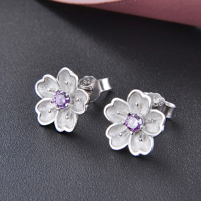 925 sterling silver cherry blossom flower stud earrings (10 pairs)