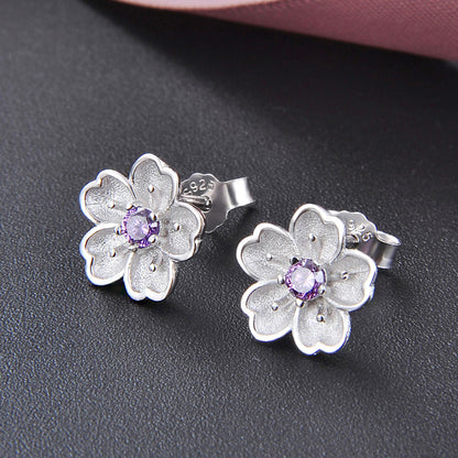 Boucles d'oreilles clous fleur de cerisier en argent sterling 925 (10 paires)