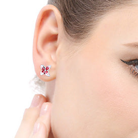 925 sterling silver red green enamel 3D flower stud earrings (10 pairs)