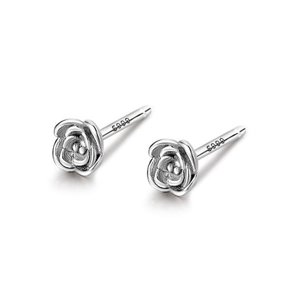 925 sterling silver dainty tiny flower rose stud earrings (10 pairs)