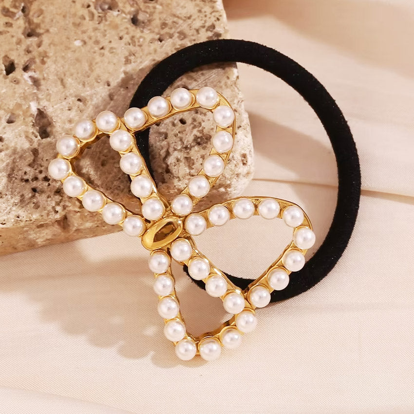 stainless steel butterfly pearl charm ponytail hair tie