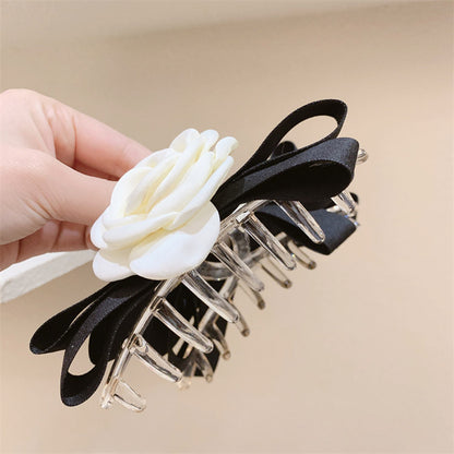 Wholesale white camellia flower black ribbon hair claw clips (5 pcs)