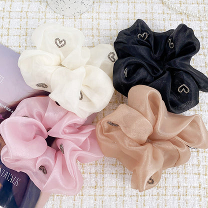 Women heart charms silk elastic scrunchies hair tie bands (5 pcs)