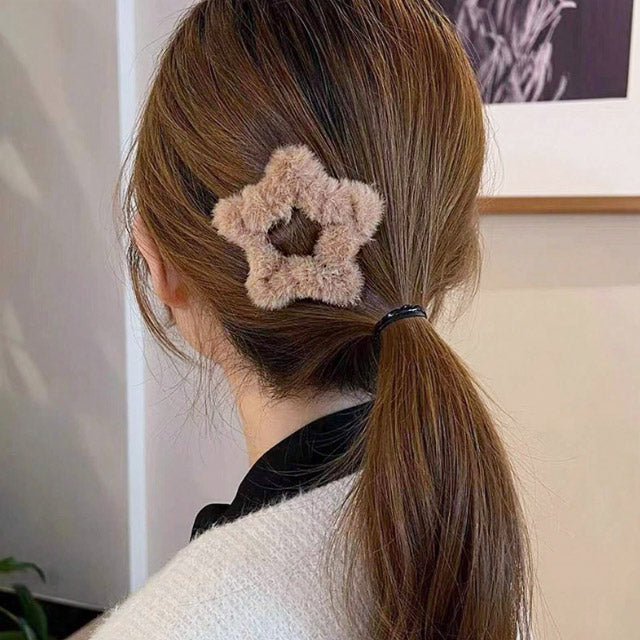 Girls sweet hair accessory soft plush star hair snap clip for autumn and winter hair decoration (5 pcs)