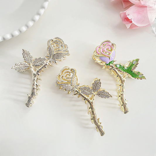 Elegant metal alloy rose flower hair claw clips (5 pcs)