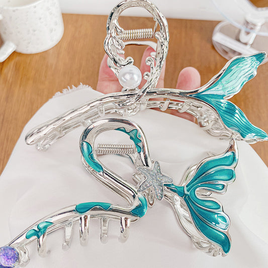 Metal alloy large blue mermaid tail hair clips (5 pcs)