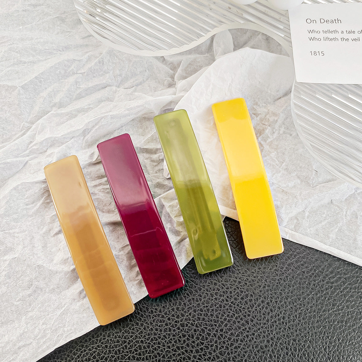 Solid color acetic acid acetate rectangle hair barrette clips (5 pcs)