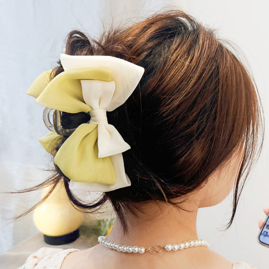 Two layers double color fabric bow knot with plastic hair claw clips (5 pcs)