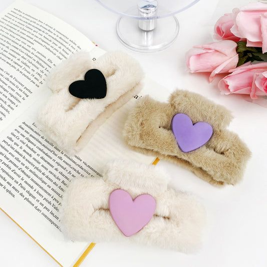 Girls cute fluffy plush square claw hair clips (5 pcs)