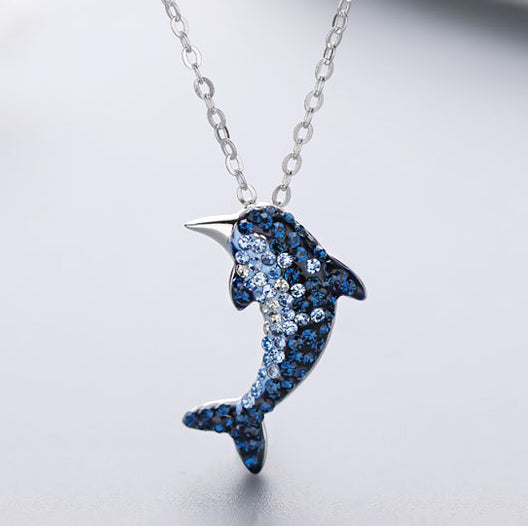 Collier pendentif dauphin zircons bleus argent 925 Lot de 10