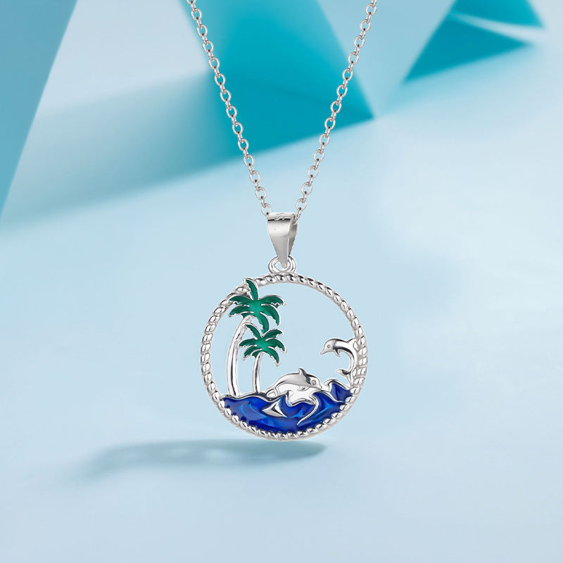 925 sterling silver beach palm tree dolphin pendant necklace set of 5