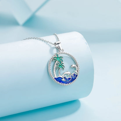 925 sterling silver beach palm tree dolphin pendant necklace set of 5