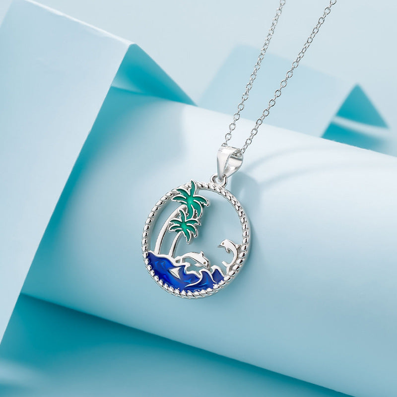 925 sterling silver beach palm tree dolphin pendant necklace set of 5