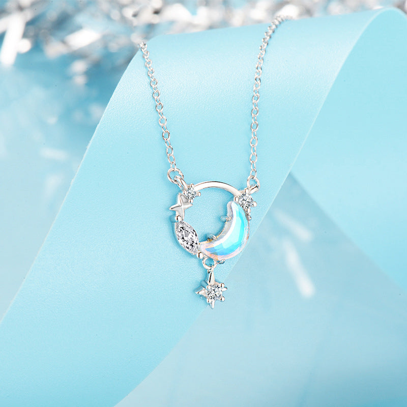 thumbnail image 2 of 925 Sterling Silver Moon & Star Pendant Necklace – Rose Gold With Cubic Zirconia 2 of 5