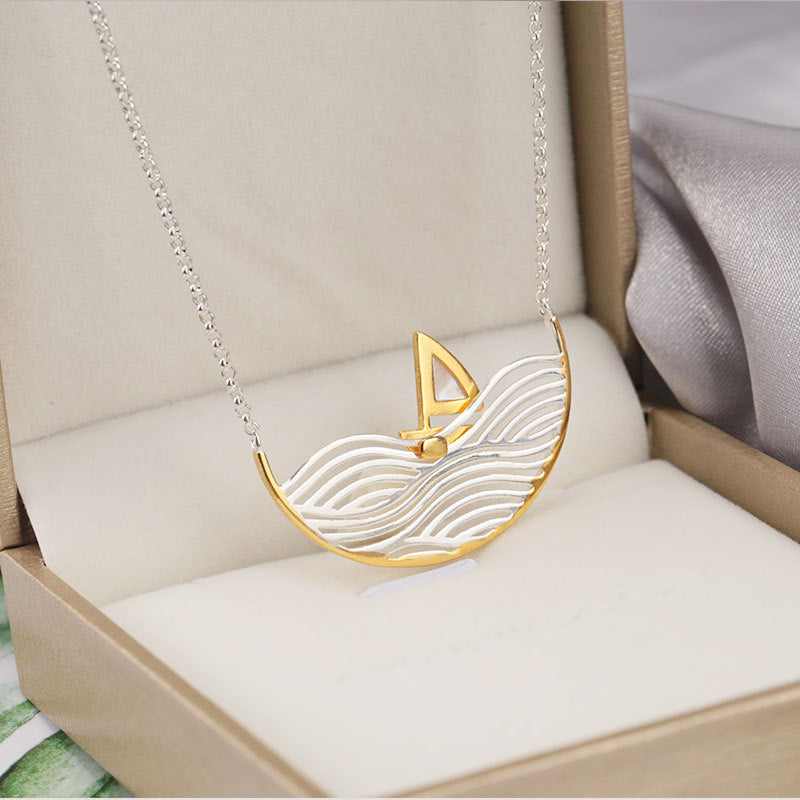 925 sterling silver movable wave sailboat pendant necklace set of 5