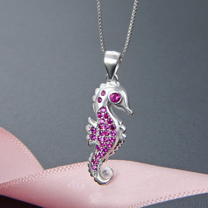 925 sterling silver pink cz stone seahorse pendant necklace set of 5