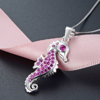 925 sterling silver pink cz stone seahorse pendant necklace set of 5