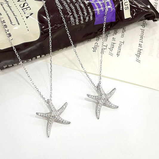 925 sterling silver sea beach pave cz stone starfish necklace set of 5