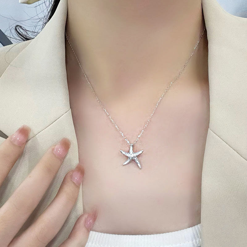 925 sterling silver sea beach pave cz stone starfish necklace set of 5