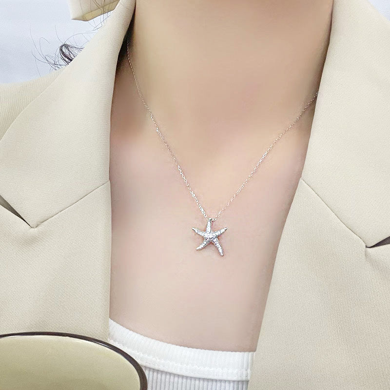 925 sterling silver sea beach pave cz stone starfish necklace set of 5